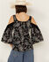 Image #4 - Wild Moss Women's Paisley Print Crochet Cold Shoulder Top, Black, hi-res