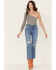 Image #1 - Wrangler Women's Wild West 603 Light Wash Patty High Rise Distressed Cropped Straight Jeans, Blue, hi-res