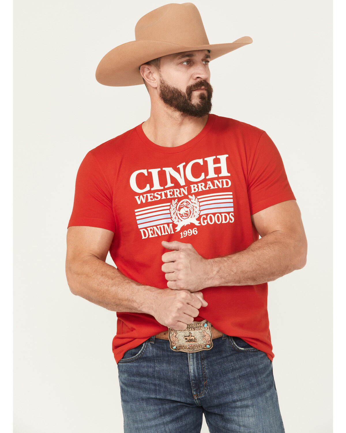 Image #1 - Cinch Men's Logo Short Sleeve Graphic T-Shirt, Red, hi-res