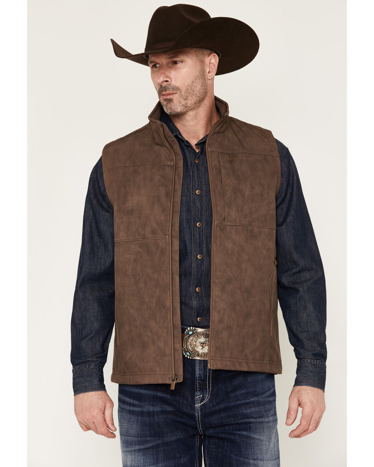 Ariat Men's Vernon Softshell Vest, Brown, hi-res