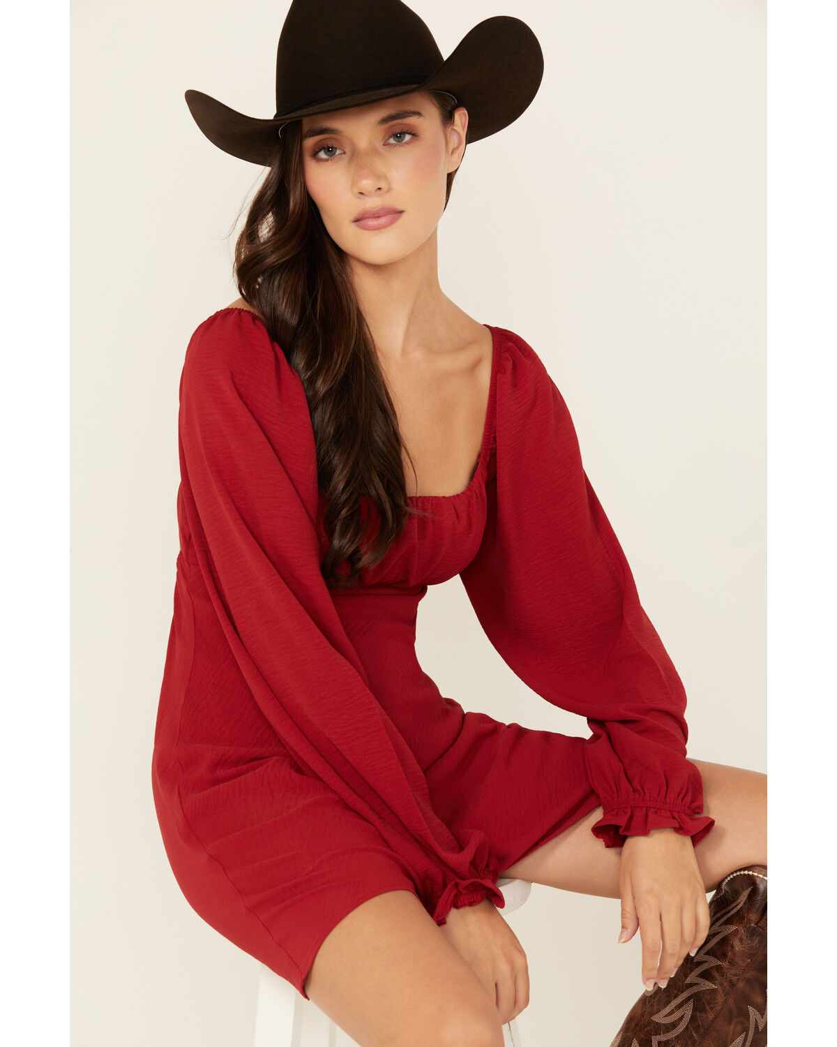 Image #2 - Originality Women's Boot Barn Exclusive Emma Long Sleeve Mini Dress, Red, hi-res