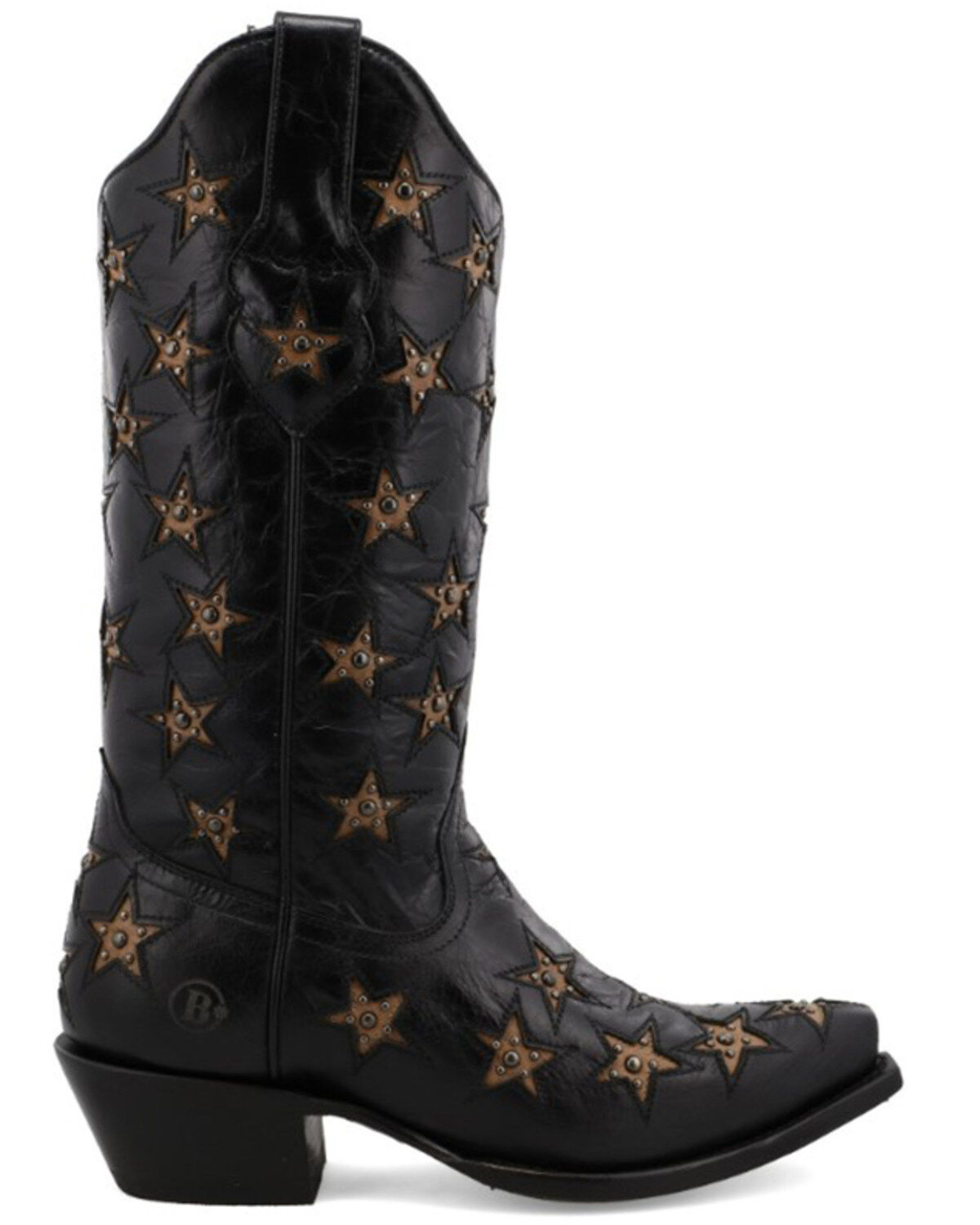 Image #2 - Black Star Women's Marfa Star Inlay Studded Leather Western Boot - Snip Toe, Black, hi-res