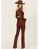 Image #1 - Rock & Roll Denim Women's High Rise Corduroy Button Flare Jeans, Rust Copper, hi-res