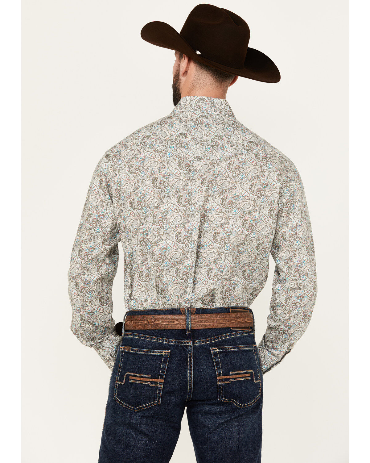 Image #4 - Roper Men's Amarillo Paisley Print Long Sleeve Pearl Snap Western Shirt, Brown, hi-res
