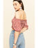Loveriche Women's Floral Print Smocked Crop Top, Rust Copper, hi-res