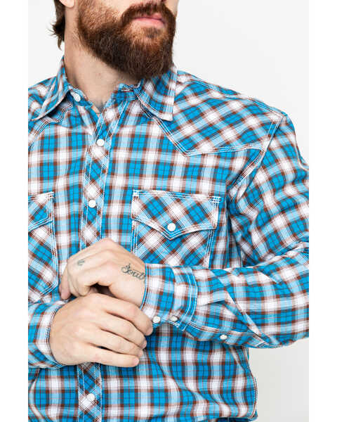 Image #4 - Wrangler 20X Men's Plaid Print Competition Advanced Comfort Long Sleeve Western Shirt , Brown/blue, hi-res