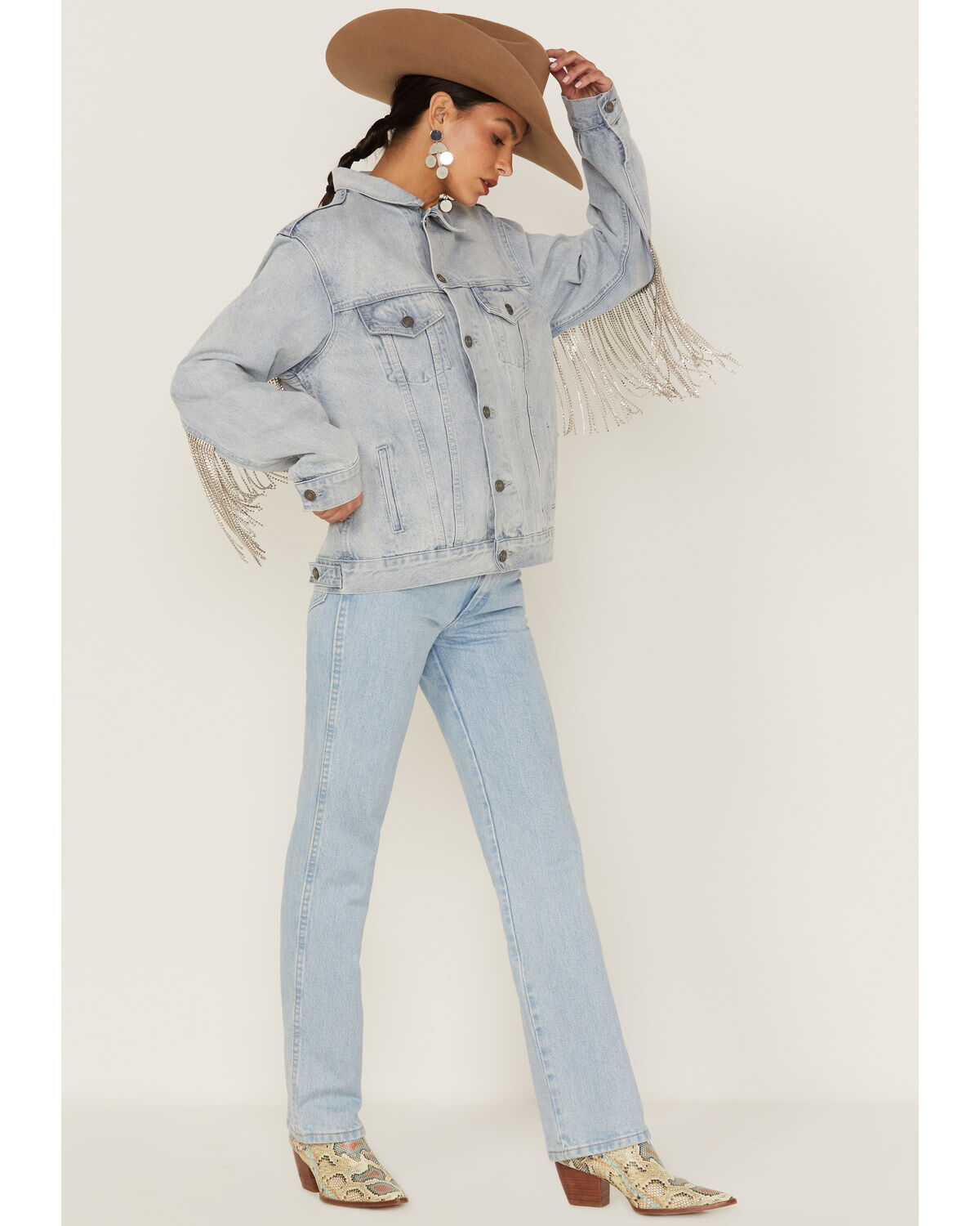 Image #4 - The Dylan Jacket by DanielXDiamond: Women's Blue Denim Jacket With Silver Fringe, Blue, hi-res