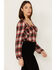 Wild Moss Women's Plaid Print Ruffle Tie Front Crop Top, Brown, hi-res