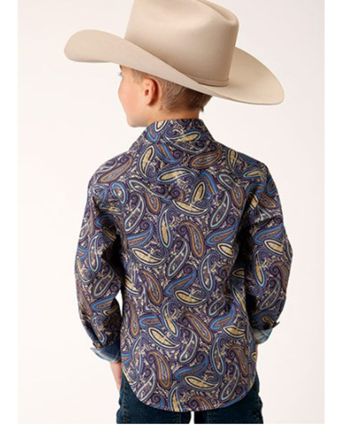 Roper Boys' Amarillo Paisley Print Long Sleeve Pearl Snap Western Shirt