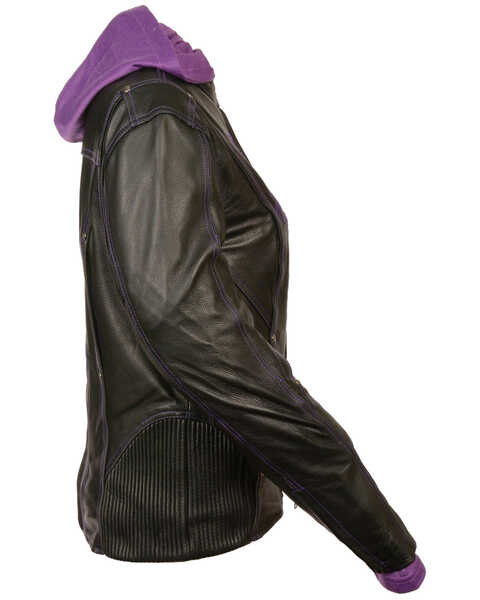Milwaukee Leather Women's 3/4  Leather Jacket With Reflective Tribal Detail, Black/purple, hi-res