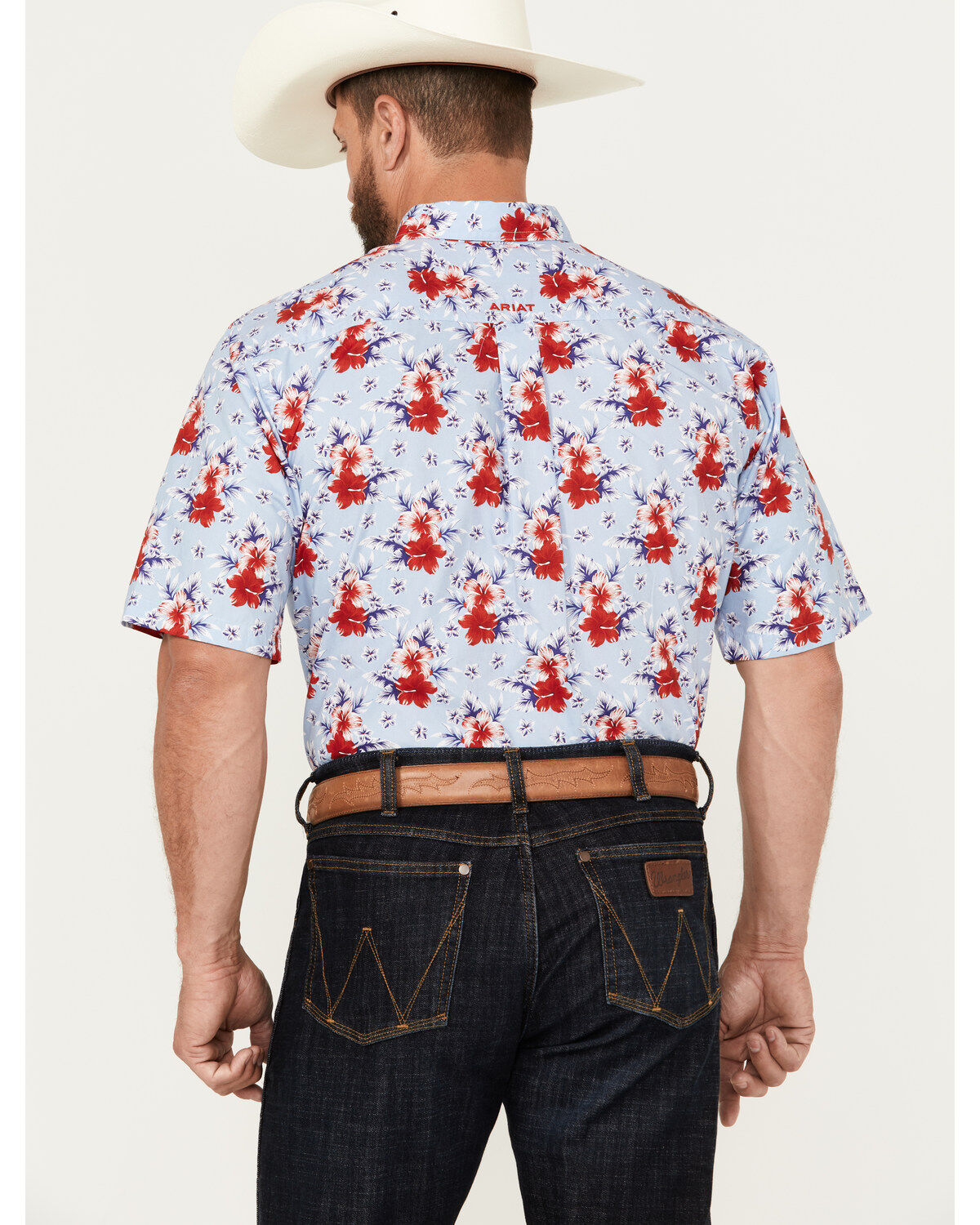 Image #4 - Ariat Men's Jeremiah Floral Print Button-Down Short Sleeve Western Shirt, Light Blue, hi-res