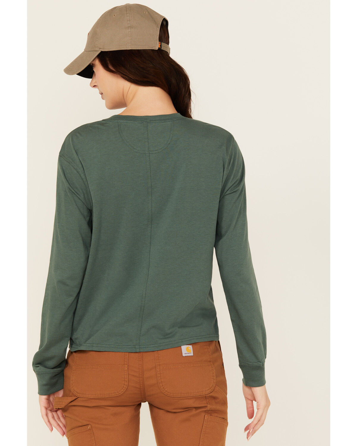 Image #4 - Carhartt Women's Tencel™ Fiber Series Logo Loose Fit Long Sleeve Work Tee, Forest Green, hi-res