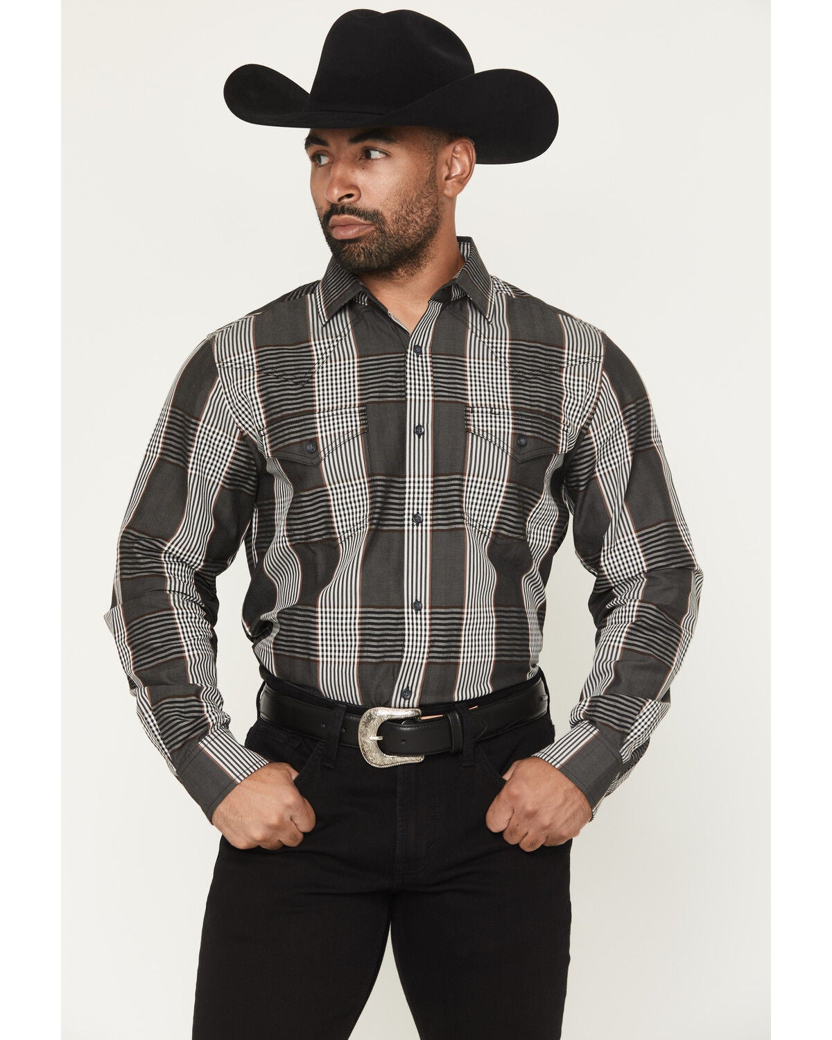 Cody James Black 1978&reg; Men's Ace Plaid Print Long Sleeve Button-Down Western Shirt, Charcoal, hi-res