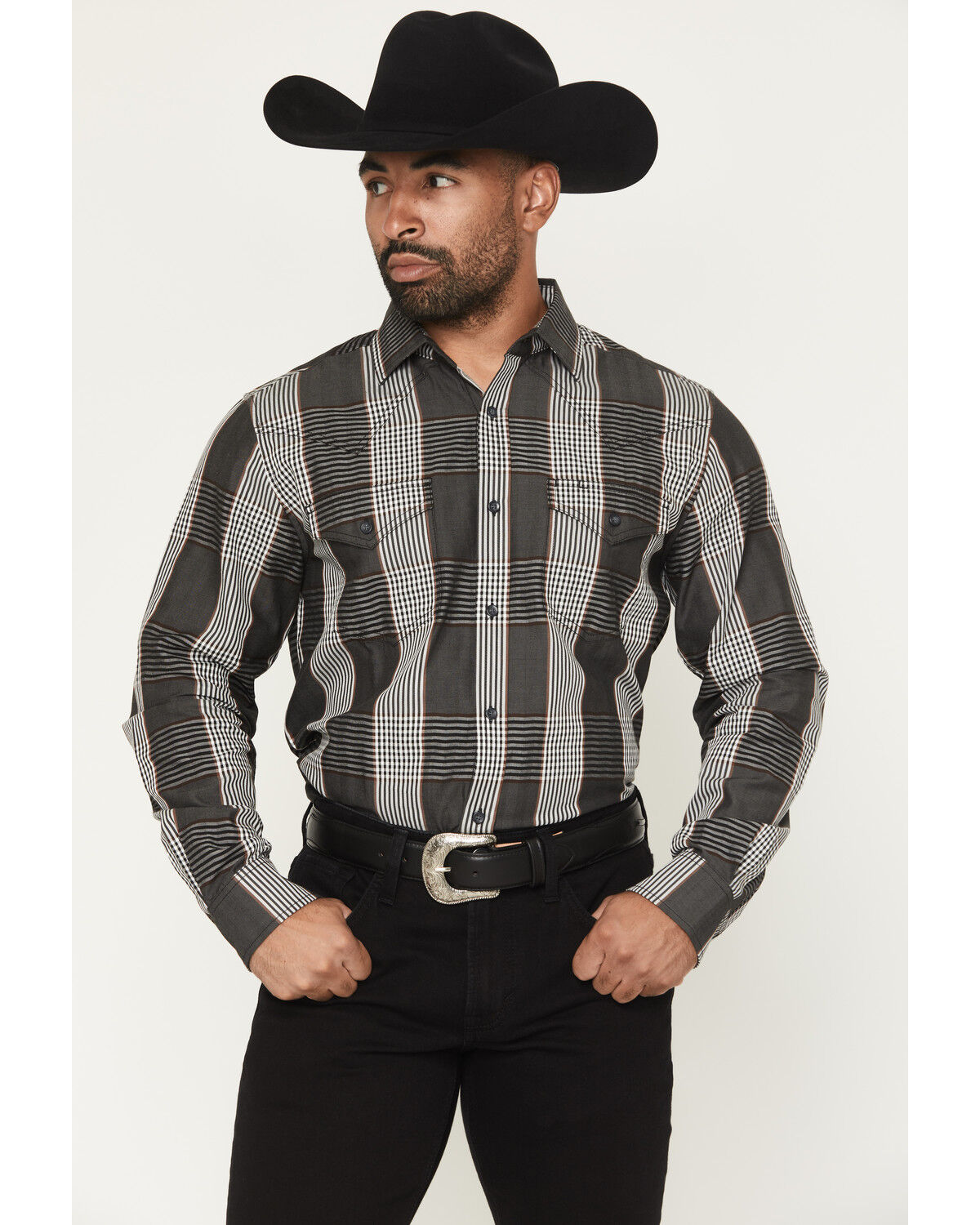 Image #1 - Cody James Black 1978™ Men's Ace Plaid Print Long Sleeve Button-Down Western Shirt, Charcoal, hi-res