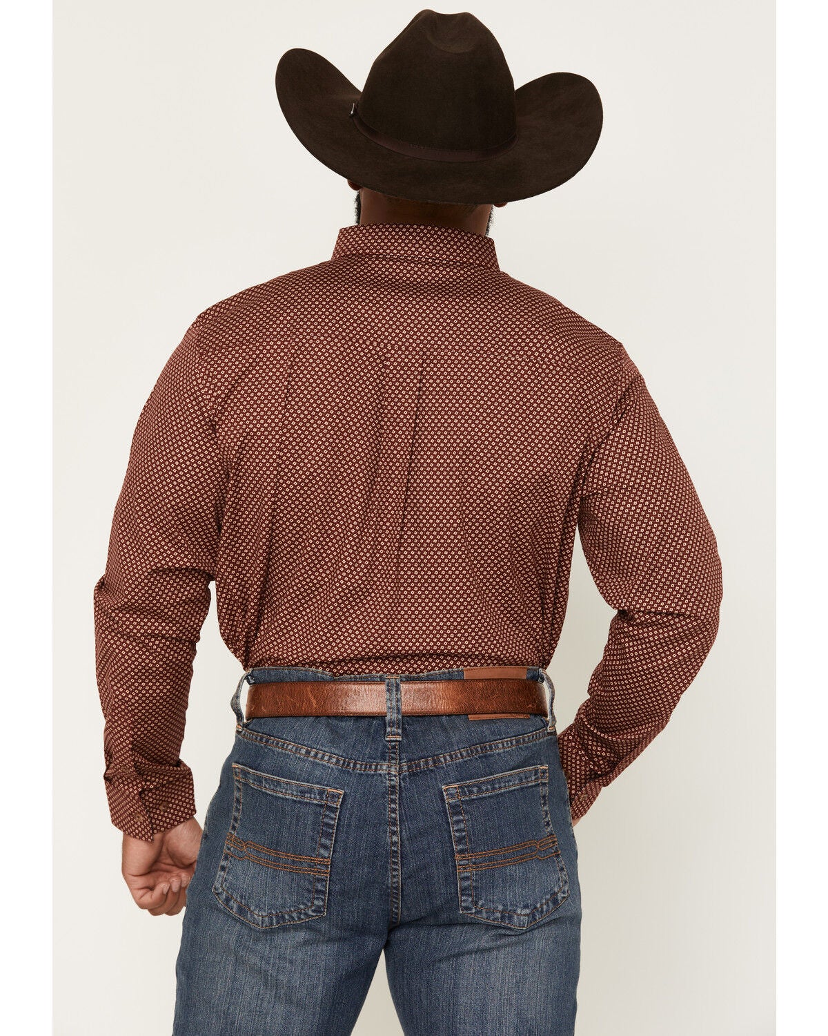 Image #4 - Cody James Men's NFR Geo Print Long Sleeve Button-Down Stretch Western Shirt, Burgundy, hi-res