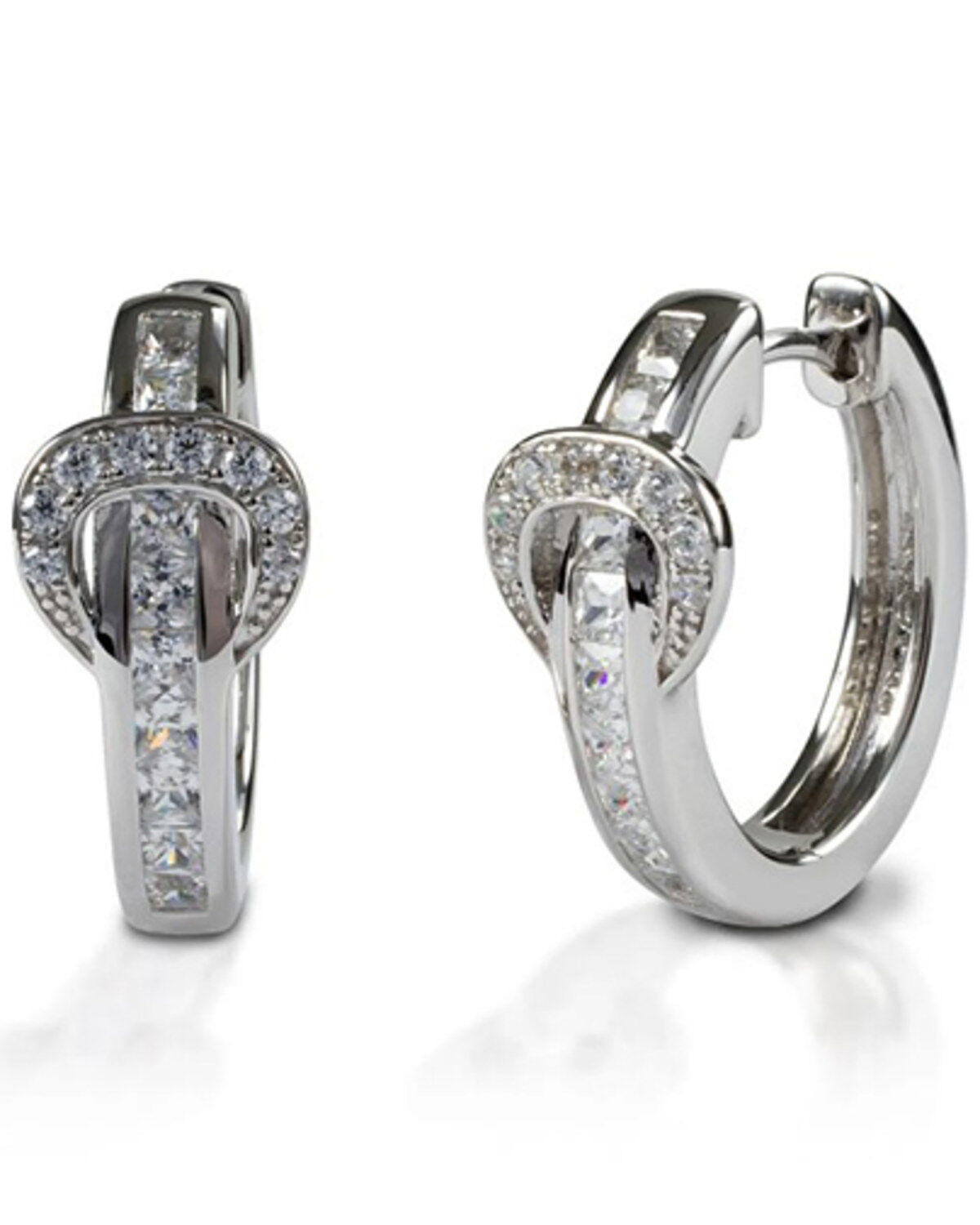 Image #1 - Kelly Herd Women's Clear Contemporary Buckle Hoop Earrings, Silver, hi-res