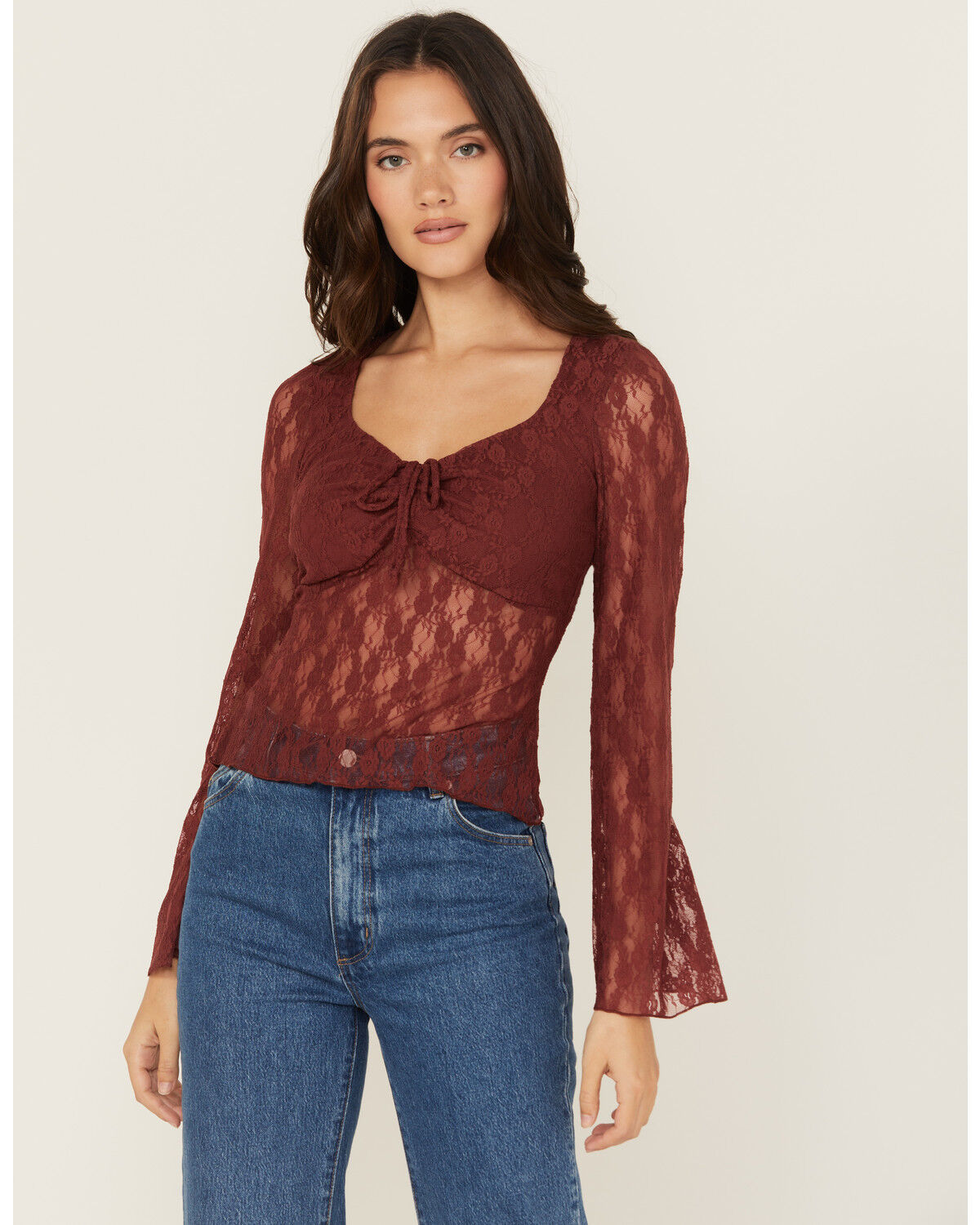 Trixxi Women's Solid Lace Long Bell Sleeve Shirt | Boot Barn