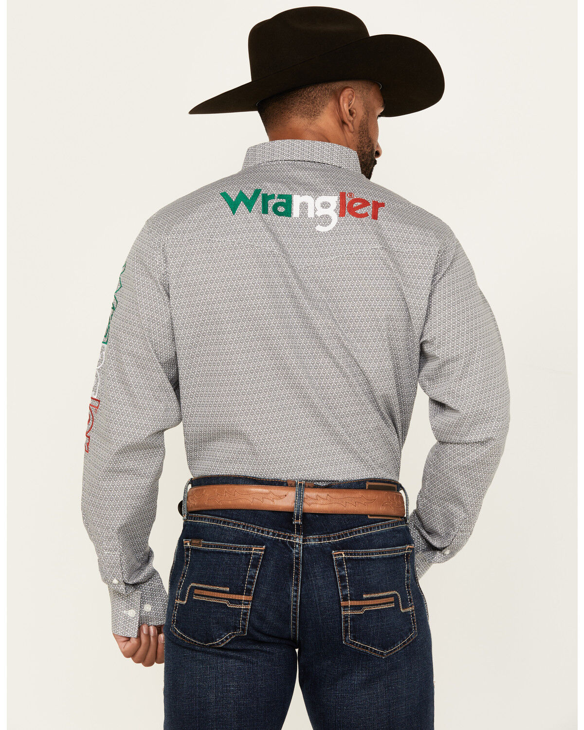 Product Name:  Wrangler Men's Mexico Flag Logo Geo Print Long Sleeve Button-Down Western Shirt