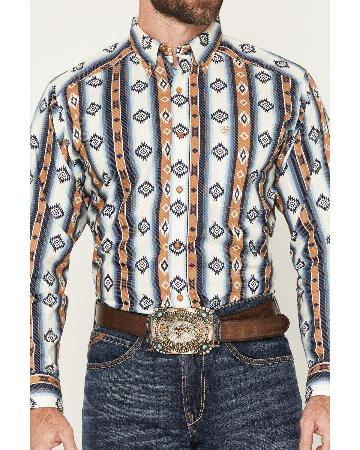 Image #3 - Ariat Men's Shilo Southwestern Print Long Sleeve Button-Down Western Shirt, Blue, hi-res