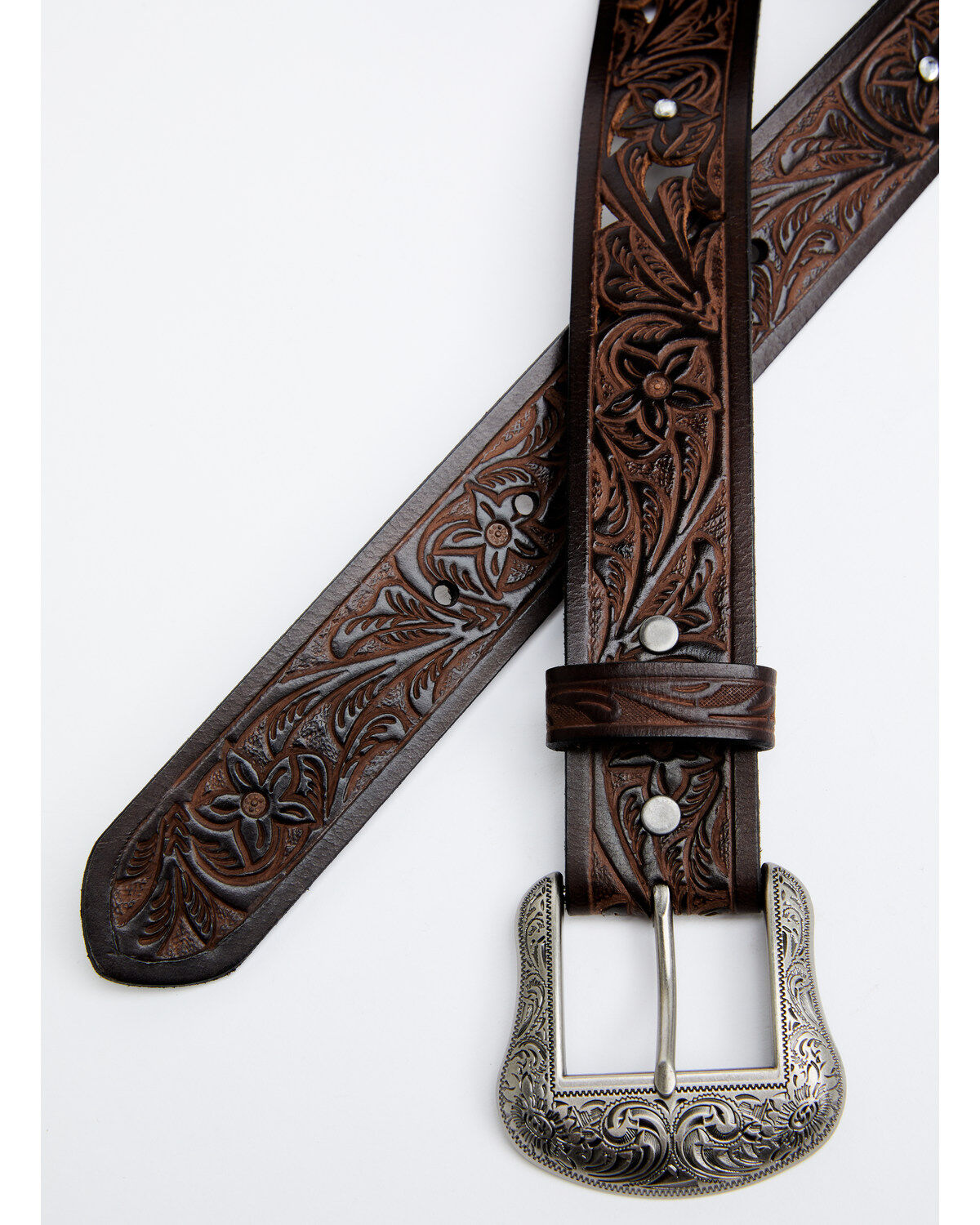 Image #2 - Shyanne Women's Brown Filigree & Floral Cutout Tooled Leather Belt, , hi-res