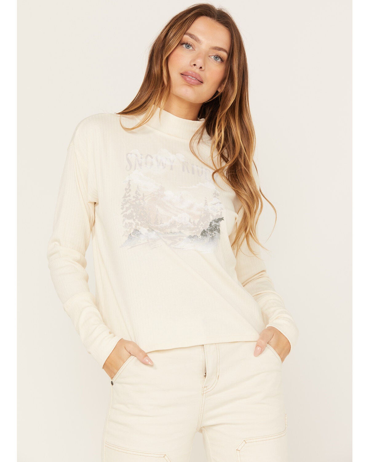 Cleo + Wolf Women's Mock Neck Tee, Off White, hi-res