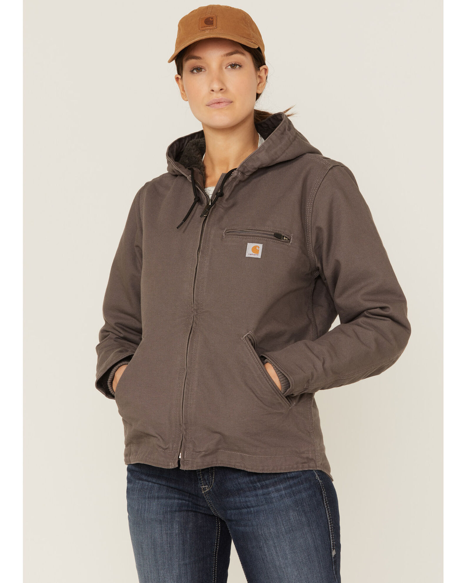 Product Name: Carhartt Women's Taupe Washed Duck Sherpa-Lined Jacket