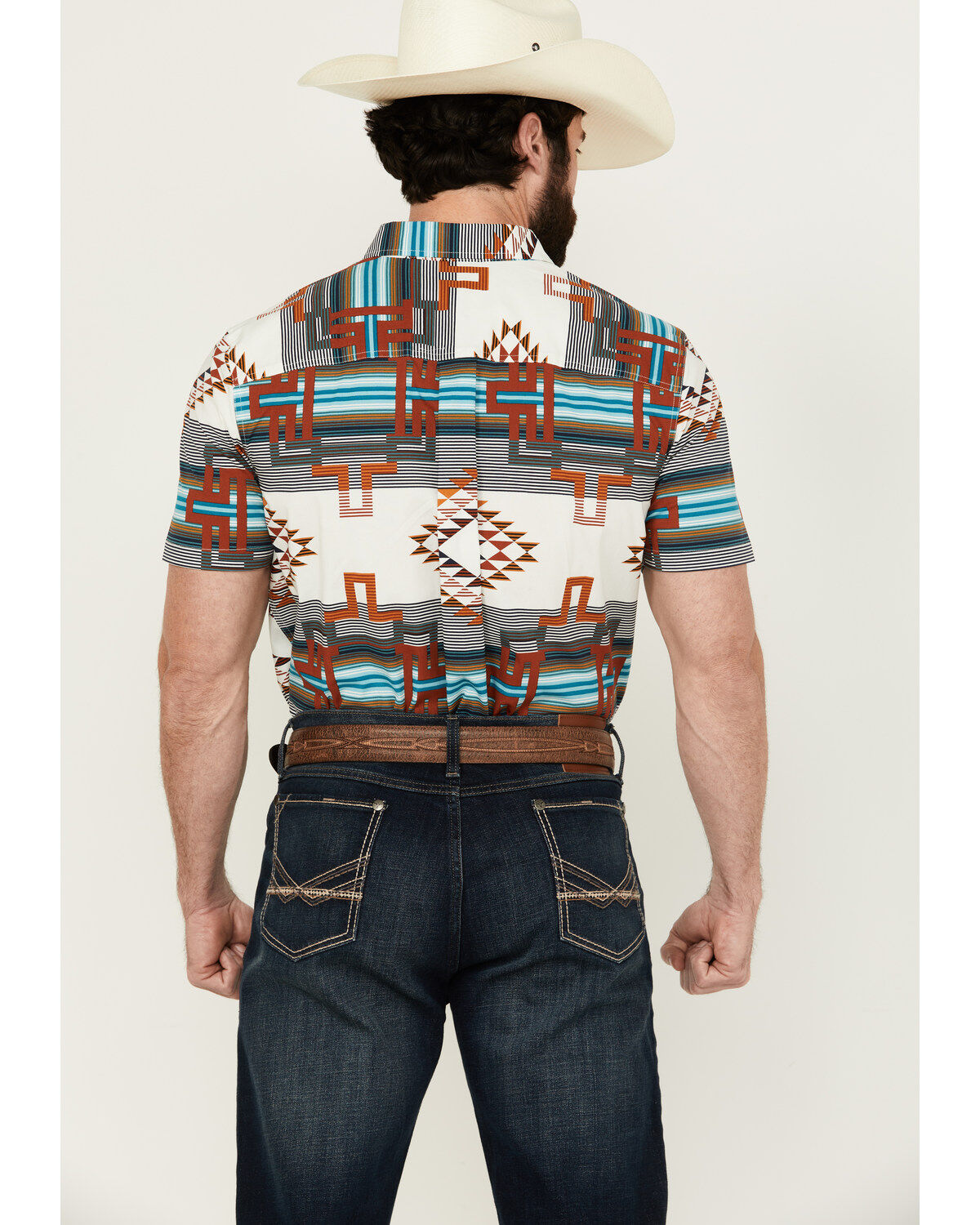 Image #4 - RANK 45® Men's Flash Fire Exploded Southwestern Print Short Sleeve Button-Down Performance Stretch Western Shirt, , hi-res
