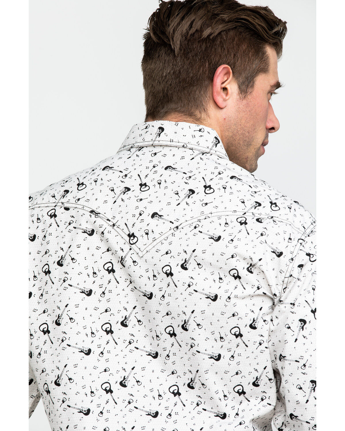 Image #5 - Rock & Roll Denim Men's Washed Guitar Print Long Sleeve Western Shirt, , hi-res