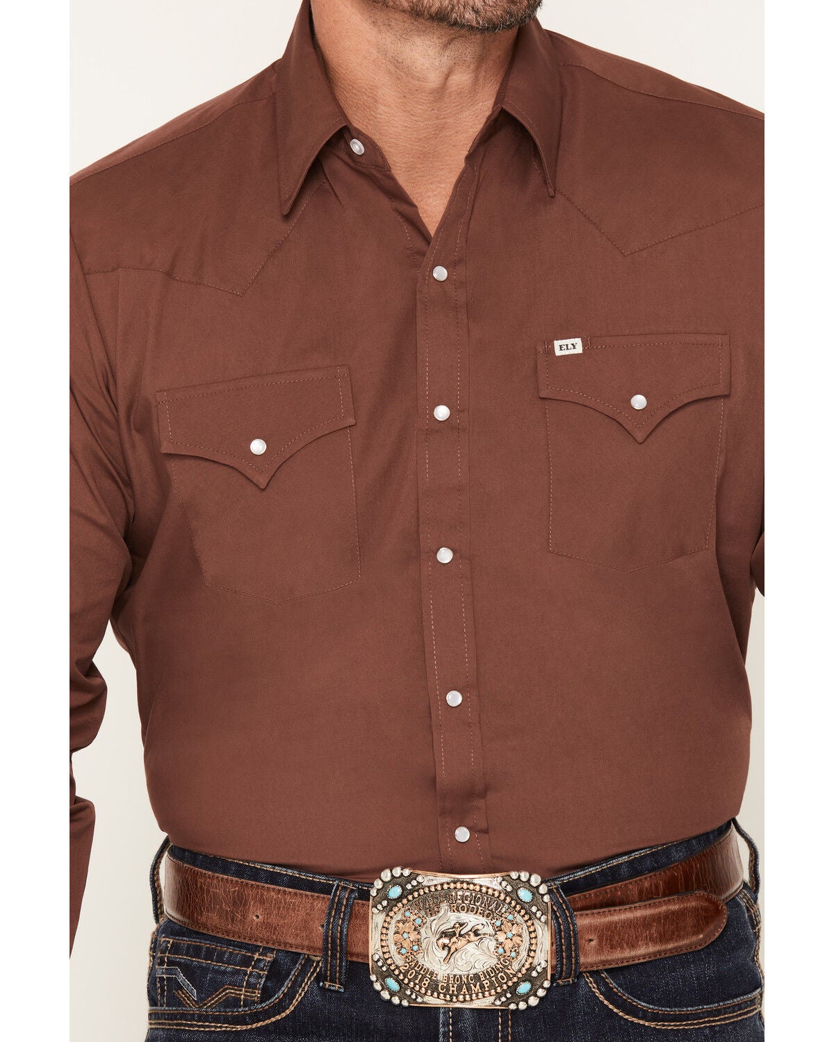 Image #3 - Ely Walker Men's Solid Long Sleeve Pearl Snap Western Shirt, Burgundy, hi-res