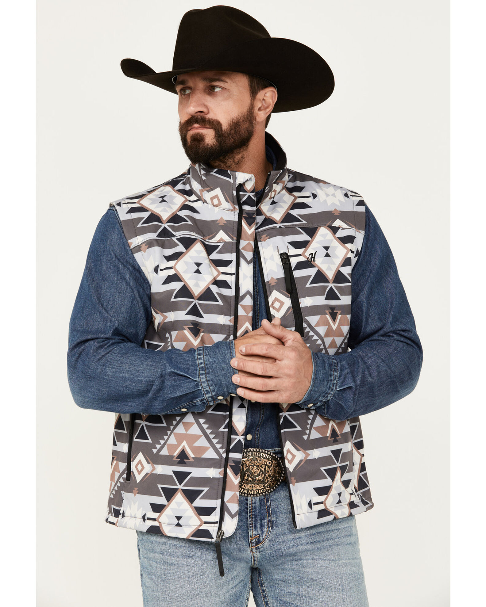 Product Name: Hooey Men's Southwestern Print Softshell Vest
