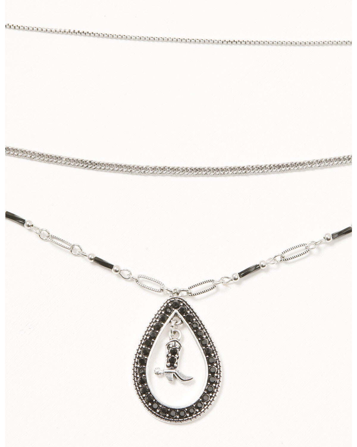 Shyanne Women's Boot Teardrop Layered Necklace, Silver, hi-res