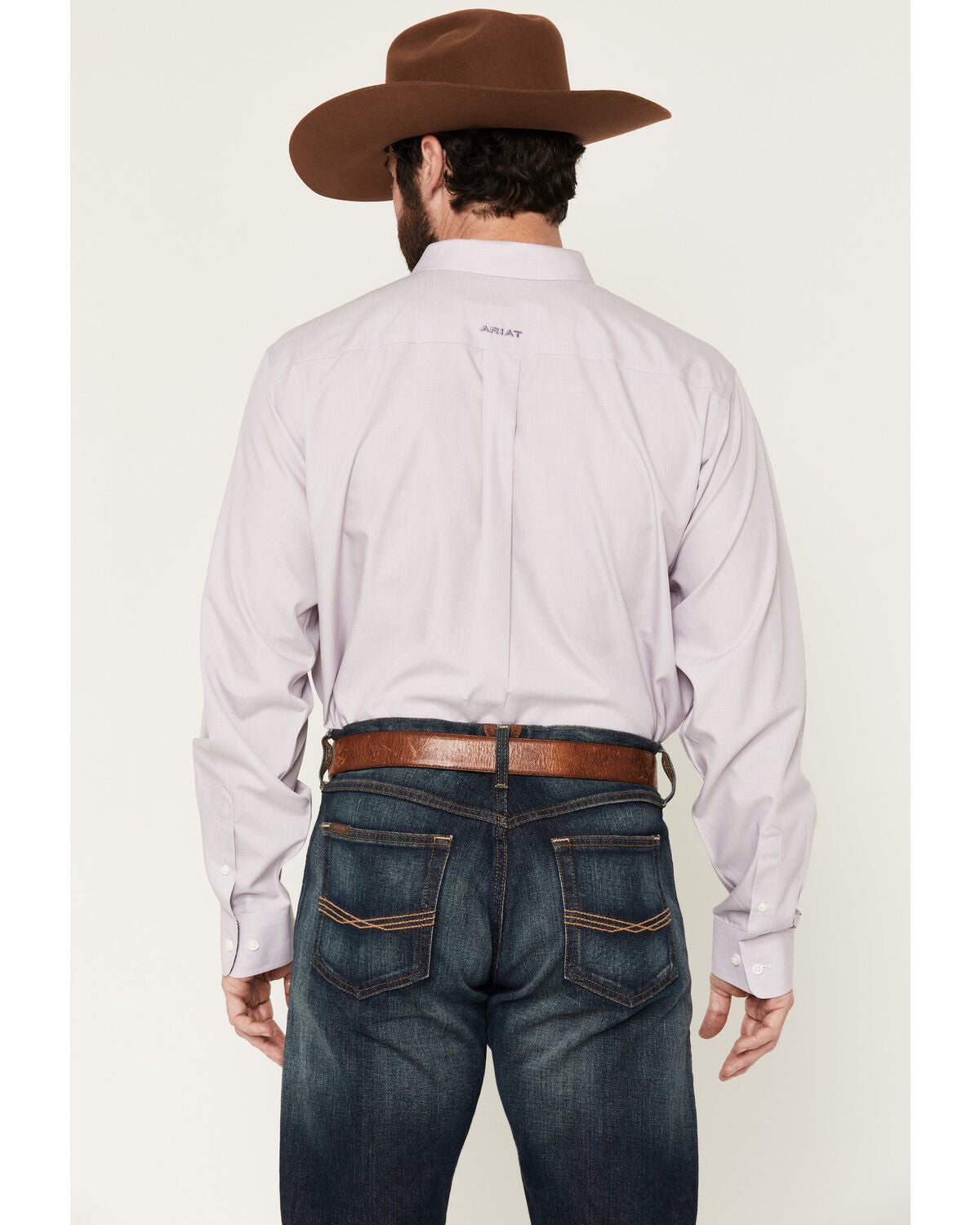 Image #4 - Ariat Men's Wrinkle Free Solid Long Sleeve Button-Down Western Shirt, Lavender, hi-res