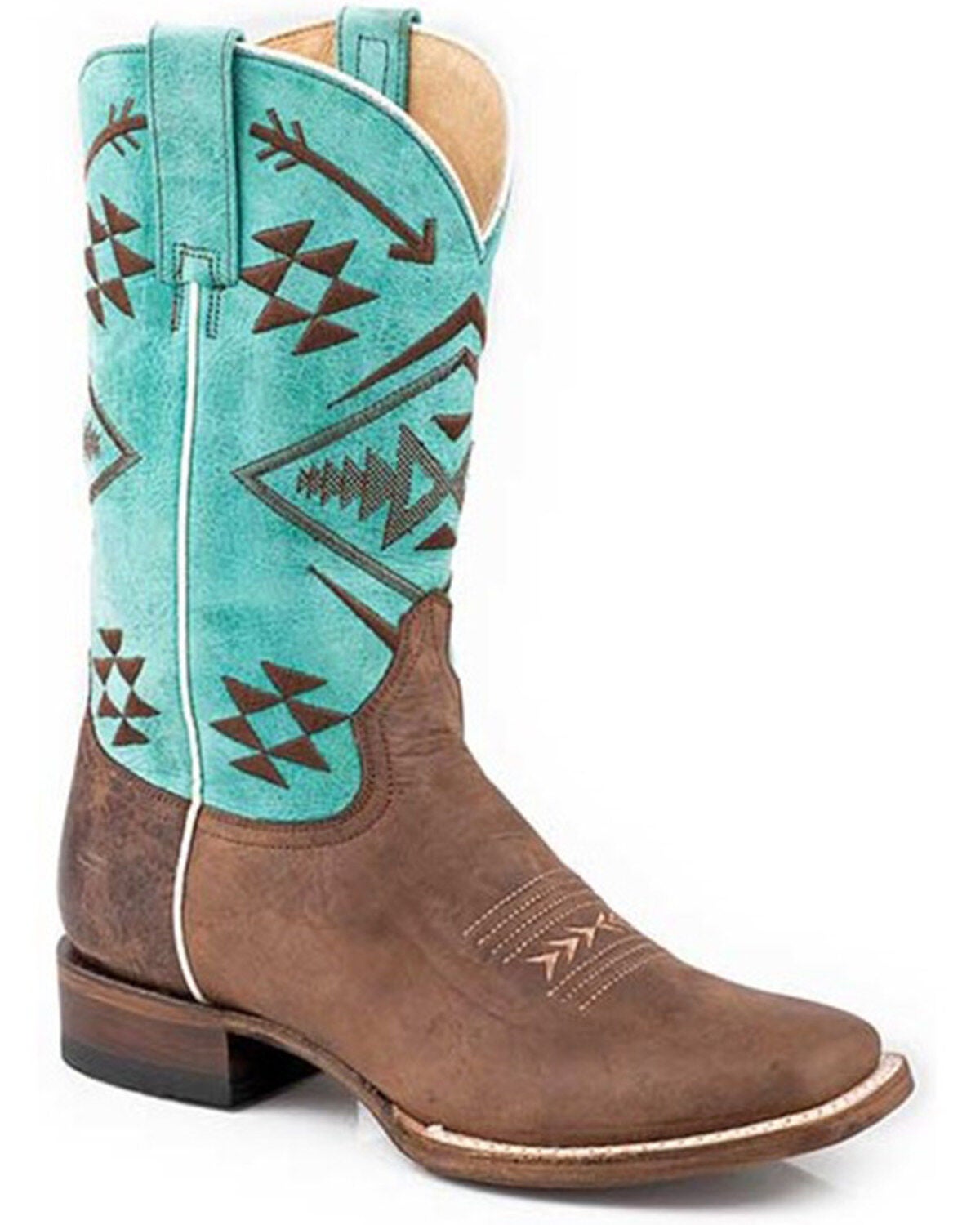 Roper Women's Ruby Burnished Southwestern Embroidered Western Boots - Square Toe, Brown, hi-res
