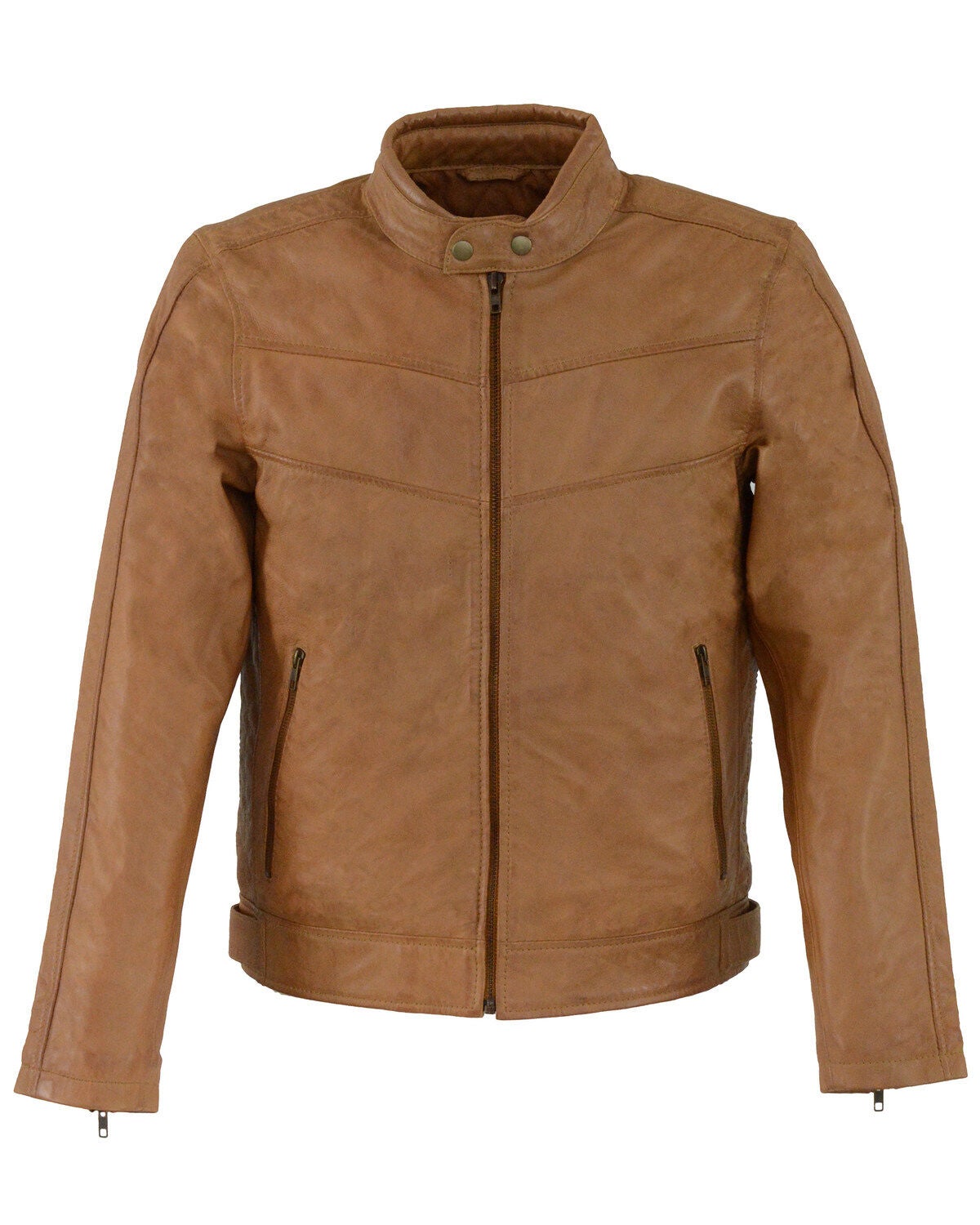 Milwaukee Leather Men's Tan Stand Up Collar Leather Jacket - 4X, Tan, hi-res