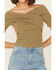 Very J Women's Rib Knit Cross Front Off-Shoulder Short Sleeve Crop Top, Olive, hi-res