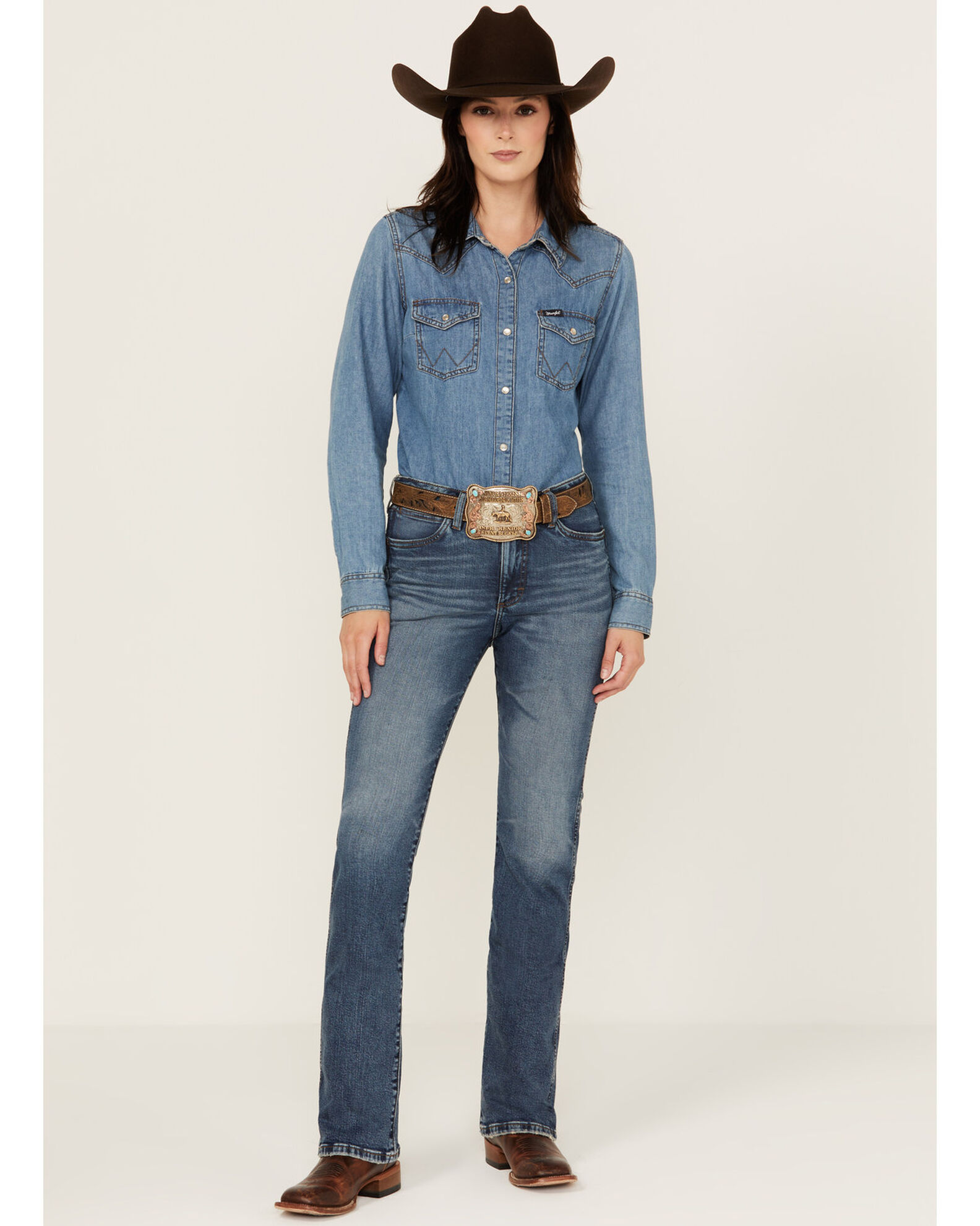 Product Name: Wrangler Retro Women's Abigail Medium Wash High Rise Slim  Stretch Bootcut Jeans