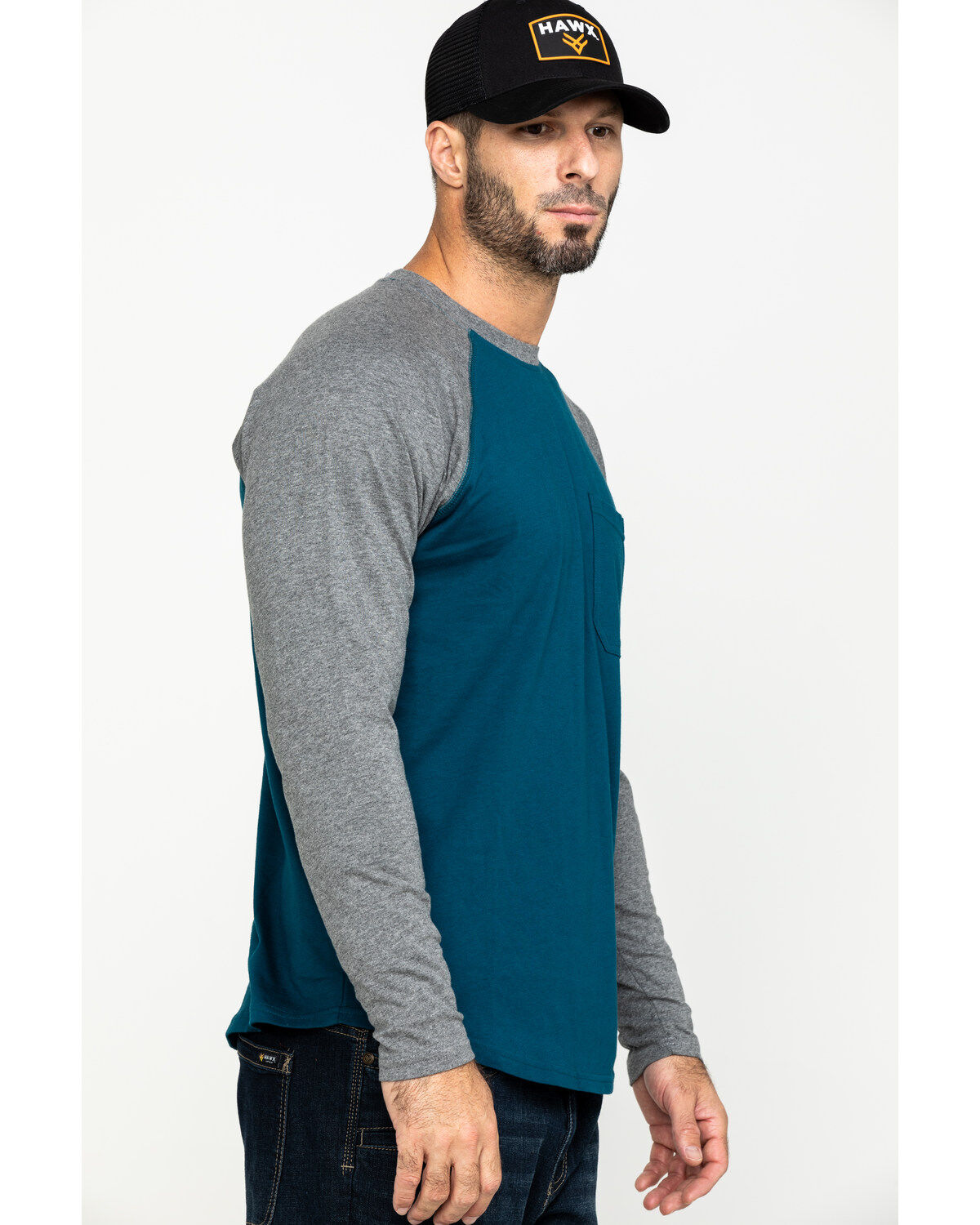 Image #3 - Hawx Men's Charcoal Baseball Raglan Crew Long Sleeve Work Shirt - Tall, , hi-res