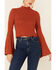 Image #2 - Shyanne Women's Rib Knit Mock Neck Bell Sleeve Top , Camel, hi-res