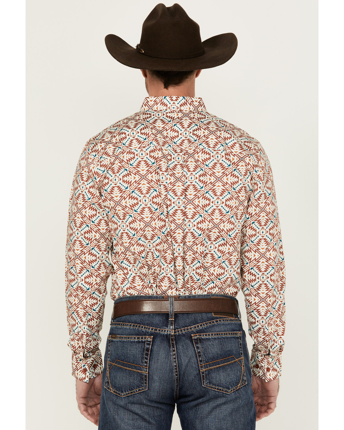 Image #4 - RANK 45® Men's Lagos Southwestern Print Long Sleeve Button-Down Performance Stretch Western Shirt, Ivory, hi-res