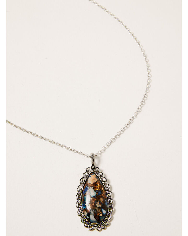 Shyanne Women's Claire Teardrop Agate Stone Pendant Necklace, Silver, hi-res