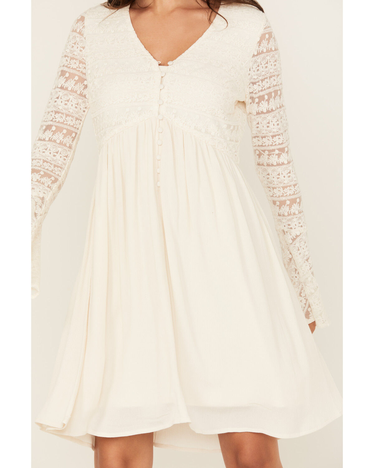 Image #3 - Shyanne Women's Lace Long Sleeve Button-Down Mini Dress, Off White, hi-res