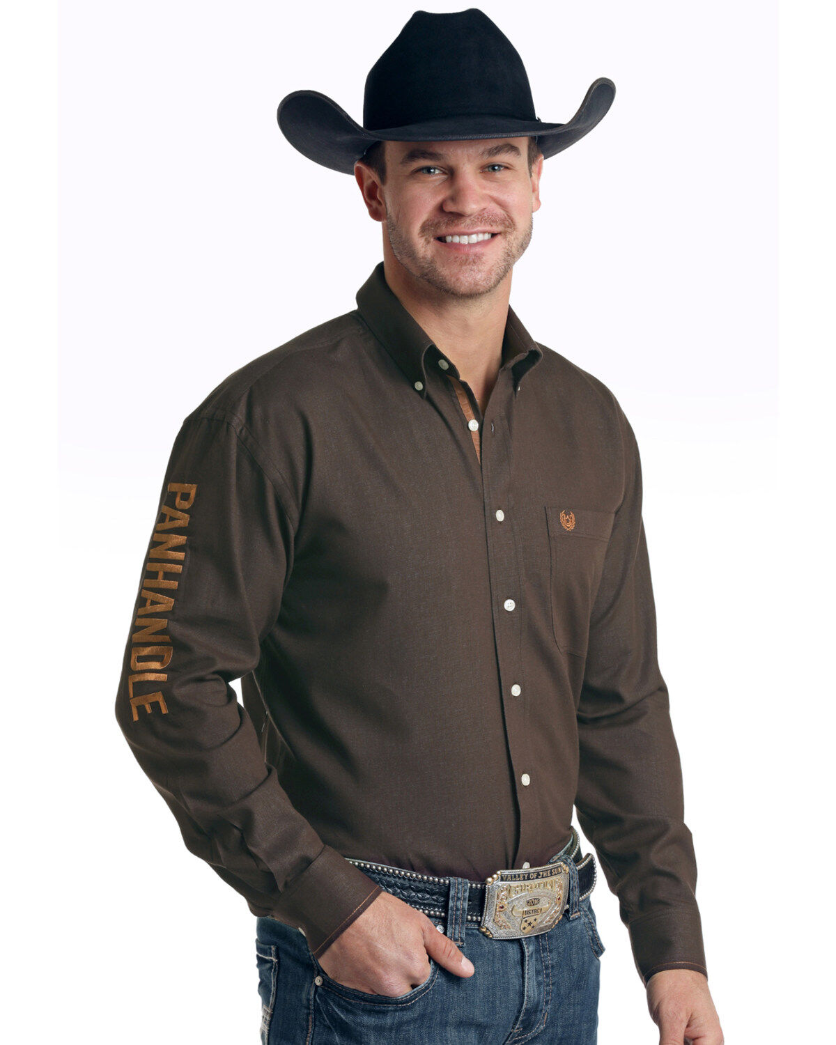 Image #1 - Rough Stock By Panhandle Men's Micro Honeycomb Solid Long Sleeve Western Shirt , , hi-res