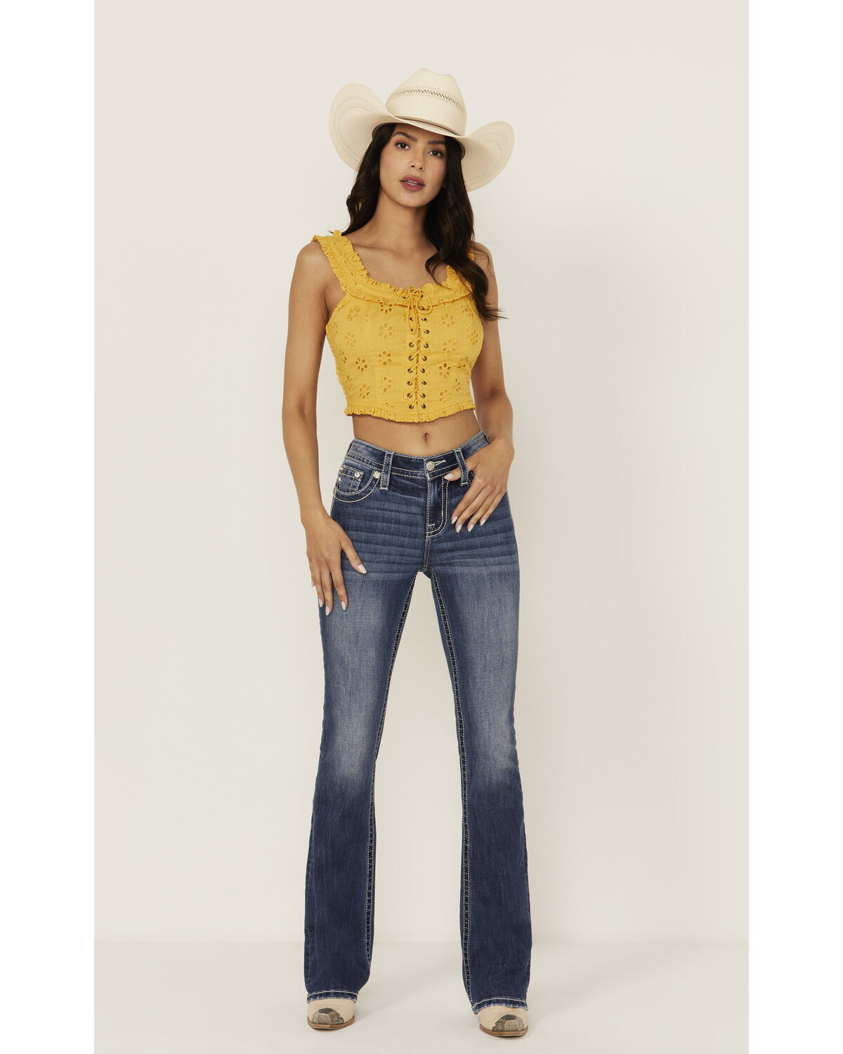 Product Name:  Miss Me Women's Medium Wash Americana Pocket Bootcut Stretch Denim Jeans