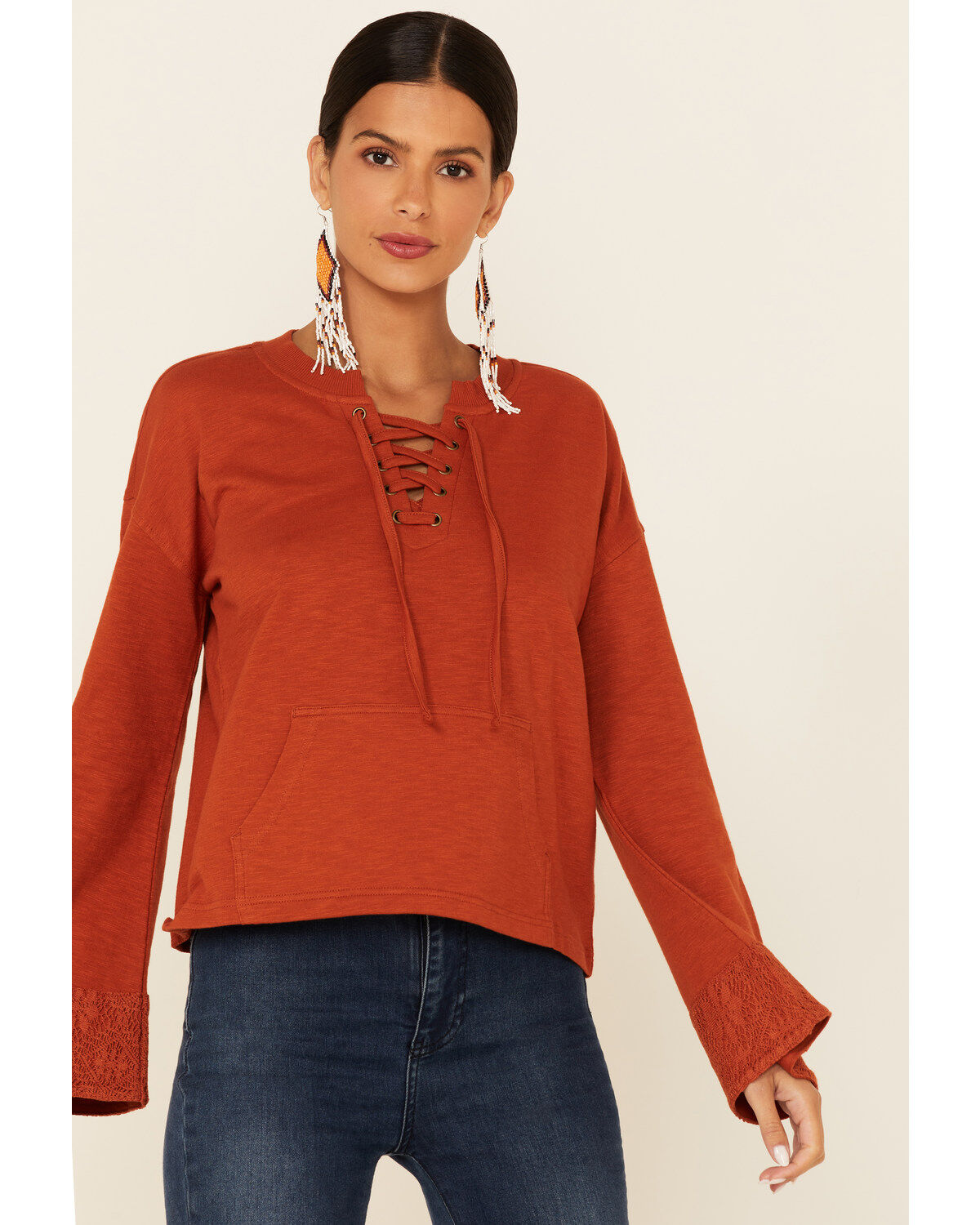 Image #1 - Shyanne Women's Solid Lace-Up Neck Pullover , , hi-res
