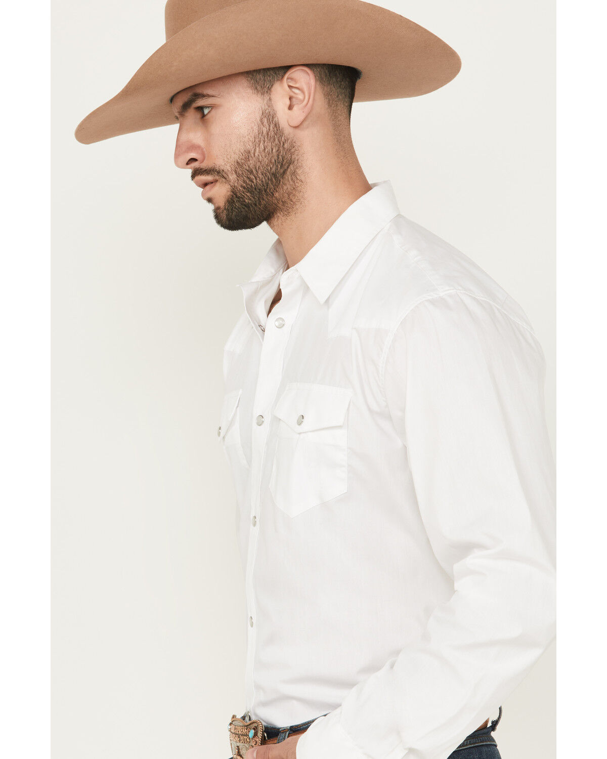 Image #2 - Gibson Men's Solid Long Sleeve Snap Western Shirt - Big, White, hi-res