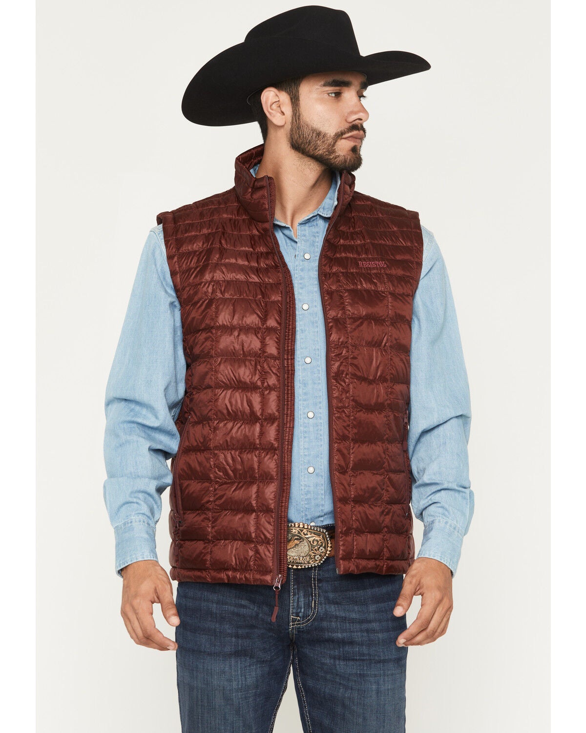 Resistol Men's Cold Bloq Puffer Vest, Burgundy, hi-res