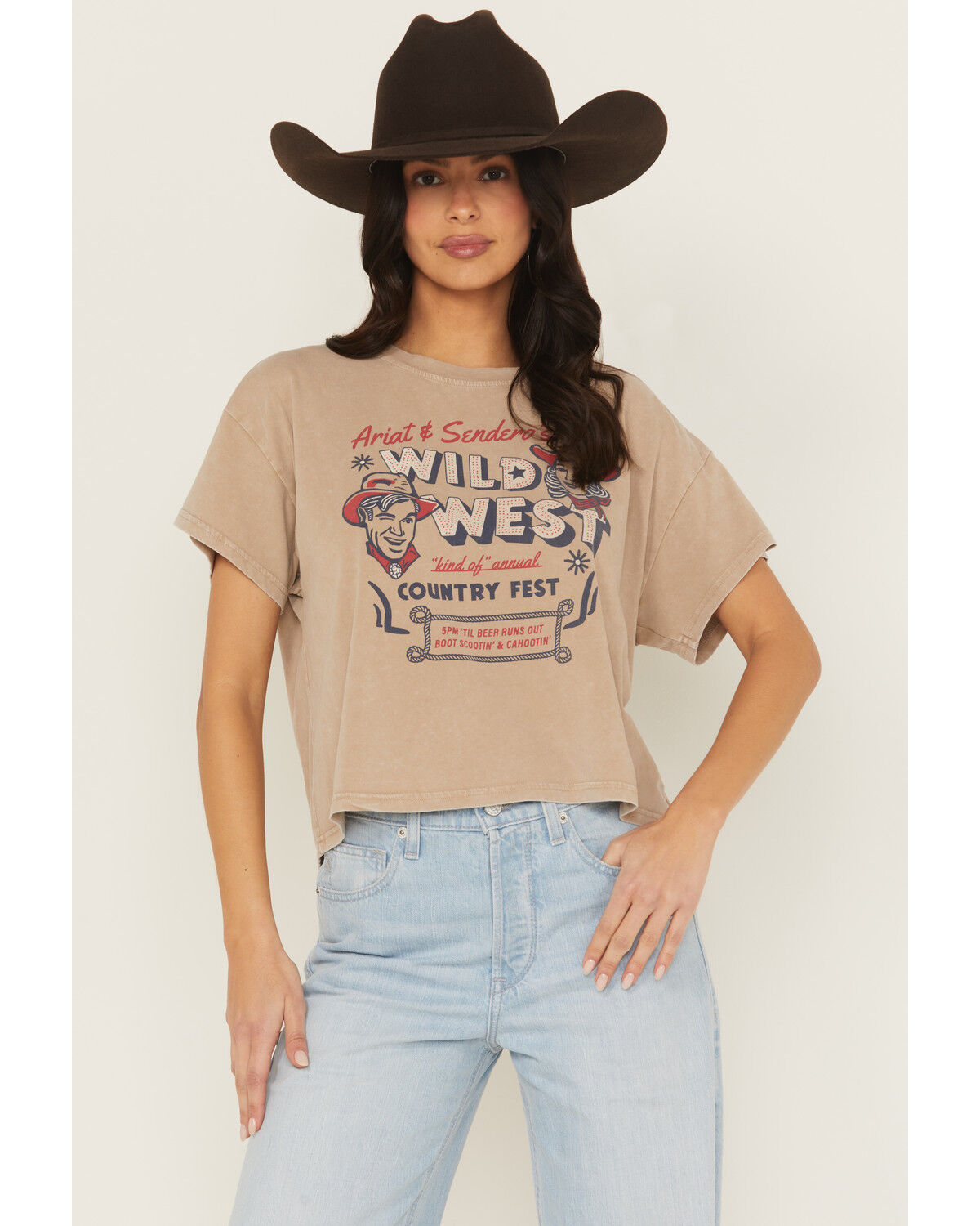 Image #1 - Ariat X Sendero Women's Wild West Short Sleeve Graphic Tee, Brown, hi-res