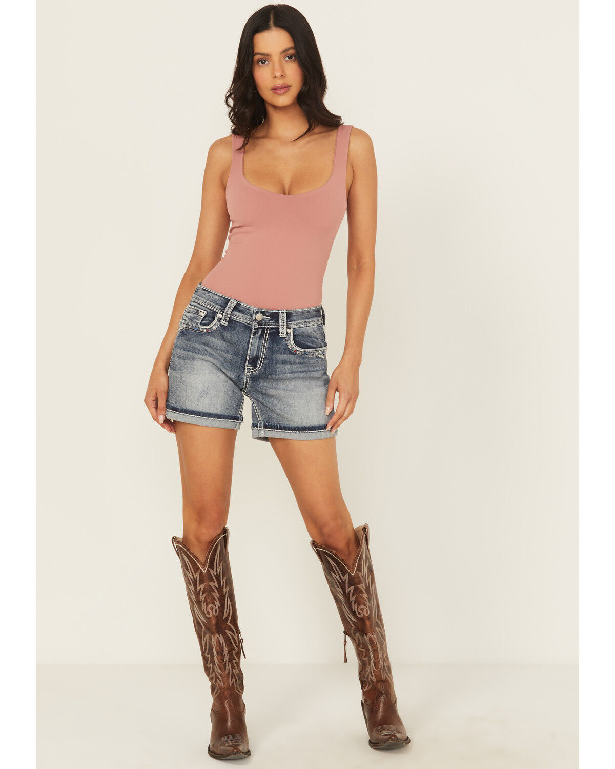 Product Name:  Grace In LA Women's Light Wash Mid Rise Americana Stretch Denim Jeans