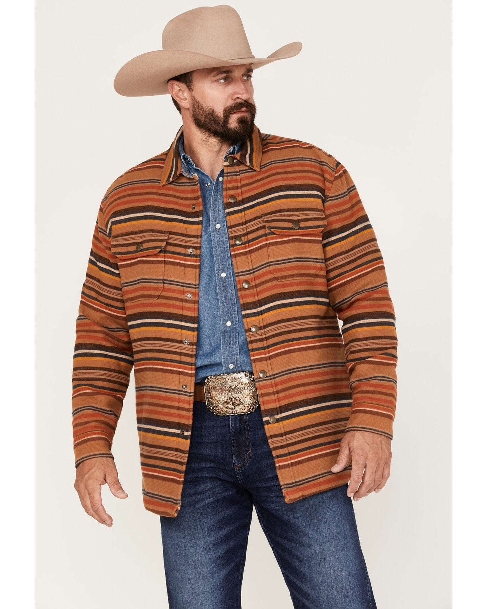 Pendleton Men s Striped Sherpa Lined Snap Western Shirt Jacket