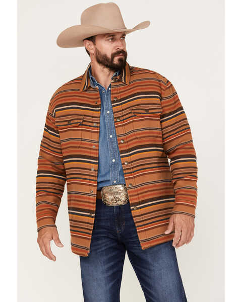 Image #1 - Pendleton Men's Striped Sherpa-Lined Snap Western Shirt Jacket , Brown, hi-res